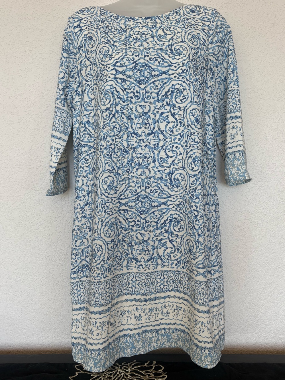 Skies Are Blue White and Blue Printed Midi Dress